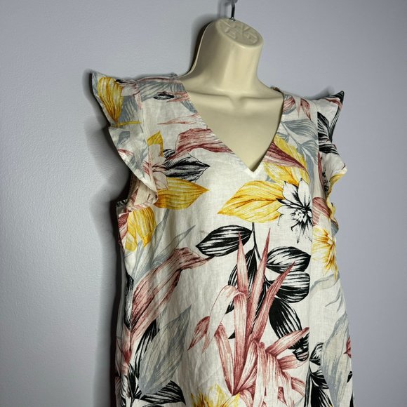 C&C CALIFORNIA C&C California Linen Flutter Sleeve Hawaiian Floral Mini Dress - Picture 4 of 7